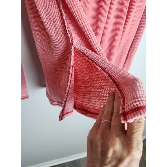 Free People womens waffle knit babydoll Henley thermal shirt sz S oversized - Picture 2 of 8